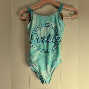 Justice Aqua Tie-Dye One-Piece Swimsuit with Shiny Navy Logo